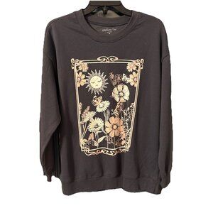 Rebellion One Graphic Gray Sweatshirt Sun and Flowers Women’s Size Medium NWT